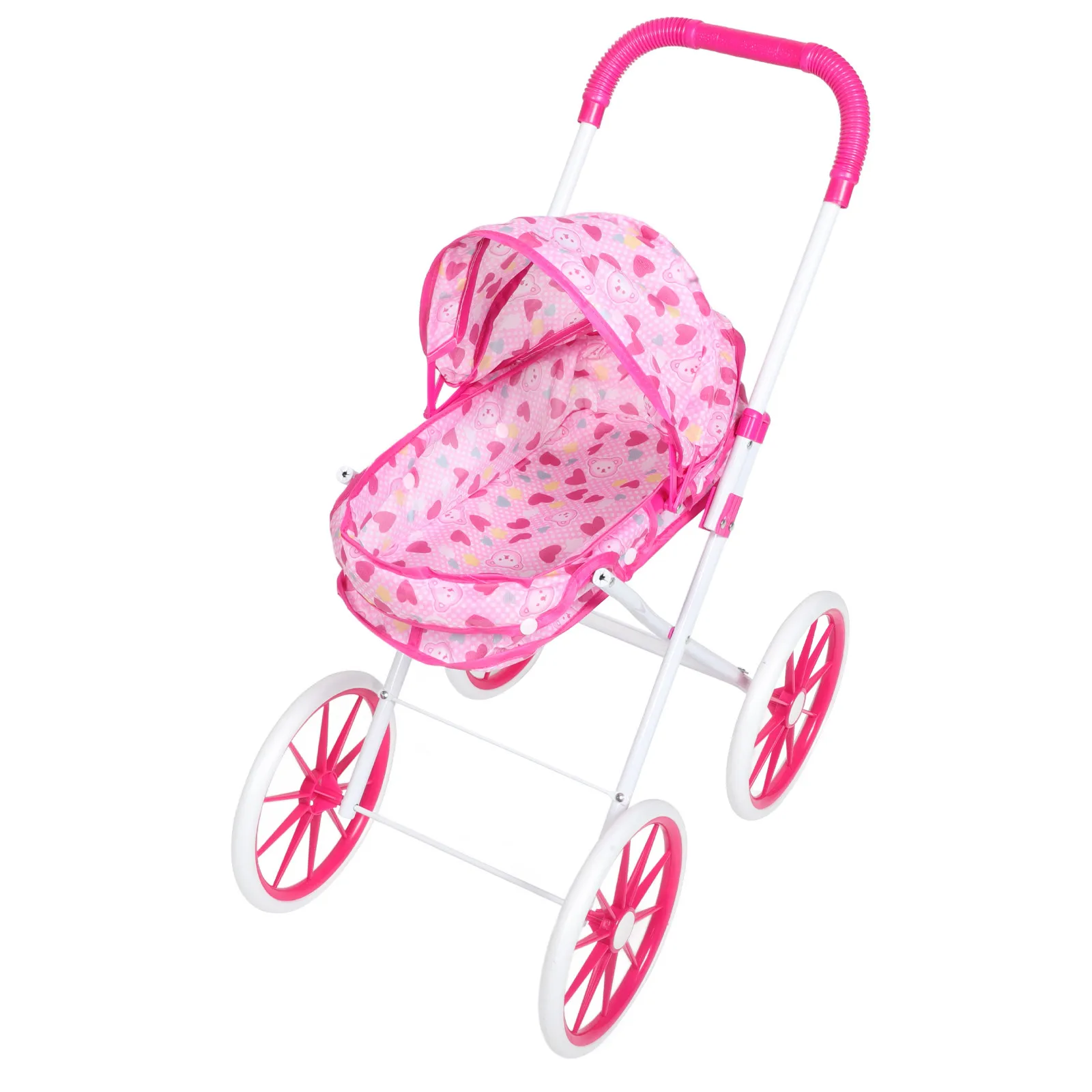 Baby Stroller Foldable Pink Carriage for Pretend Play Role Play Pushable Baby Pram Pushchair for Kids Miniature Stroller