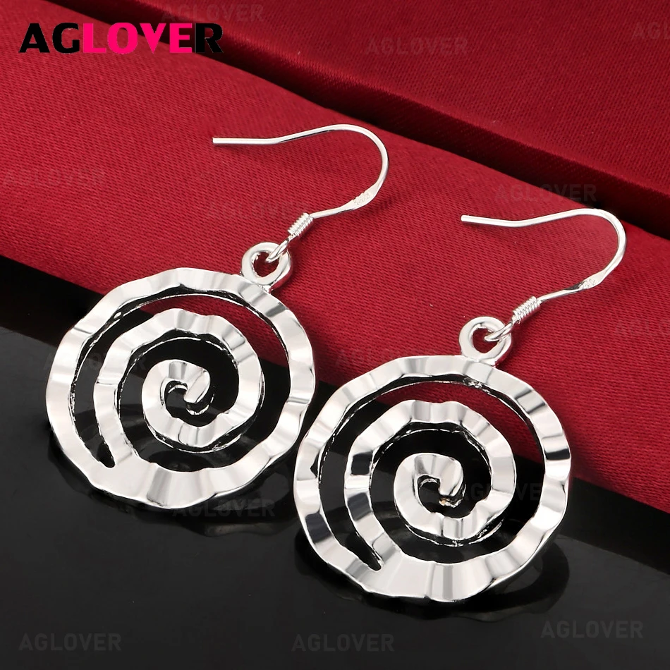 

AGLOVER 925 Sterling Silver Wave Thread Round Earrings Cute Charm Women Holiday Gift Party Jewelry