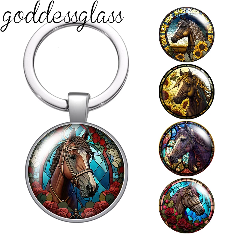 New Flower Horse Patterns Cowboy Photo glass cabochon keychain Bag Car key chain Ring Holder Charms keychains for Gifts