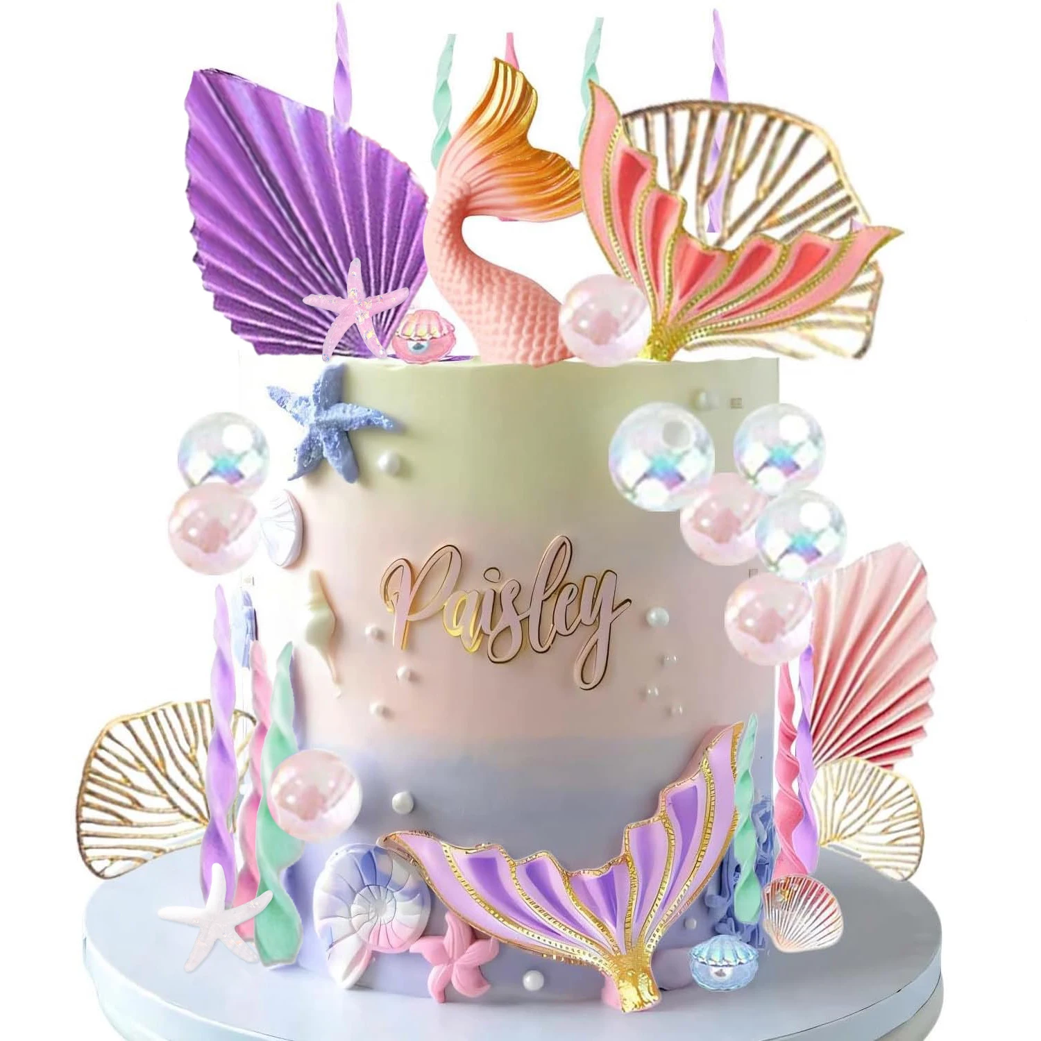 Meerjungfrauenschwanz-Kuchendekoration Weiße Perlenkugeln für Geburtstag Unterwasser-Party Meerjungfrauen-Themenparty Partyzubehör – Detail 7