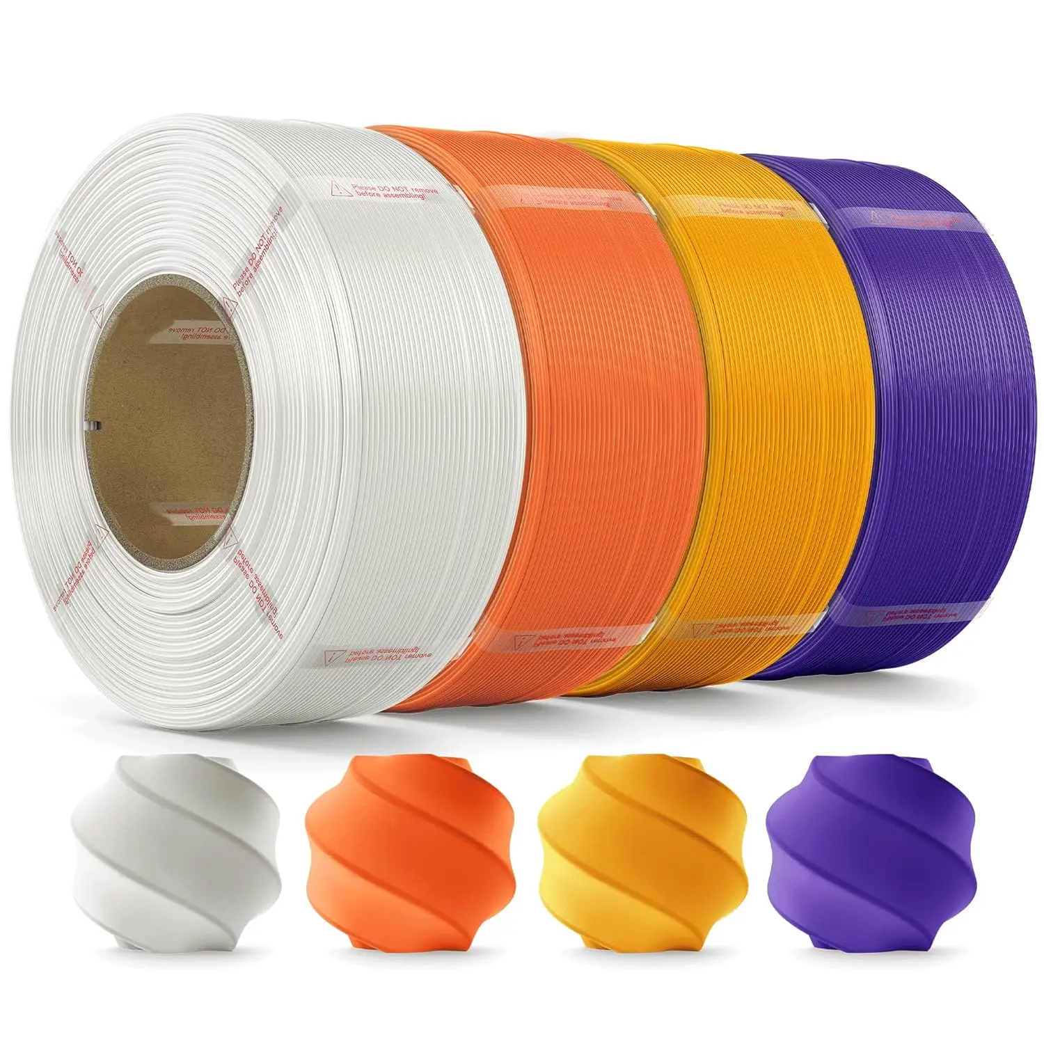 

1.75mm PLA Filament 4-Pack, 4kg Refill for Reusable Spools, White+Orange+Dark Yellow+Purple