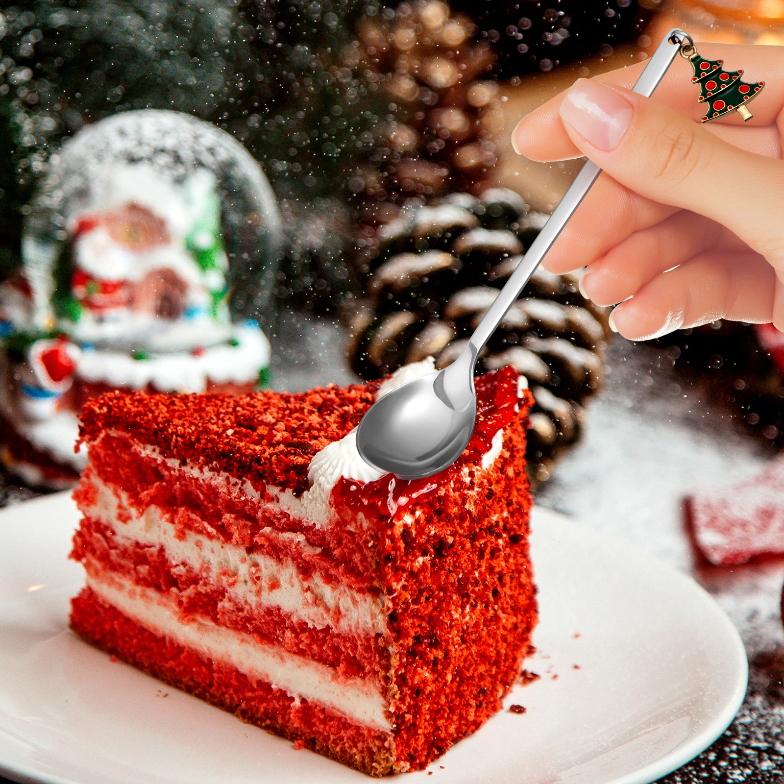 

6 шт. рождественские ложки из нержавеющей стали, кофейная ложка, рождественский кулон, чай, десерт, ложки для смешивания, праздничная вечеринка, кухня