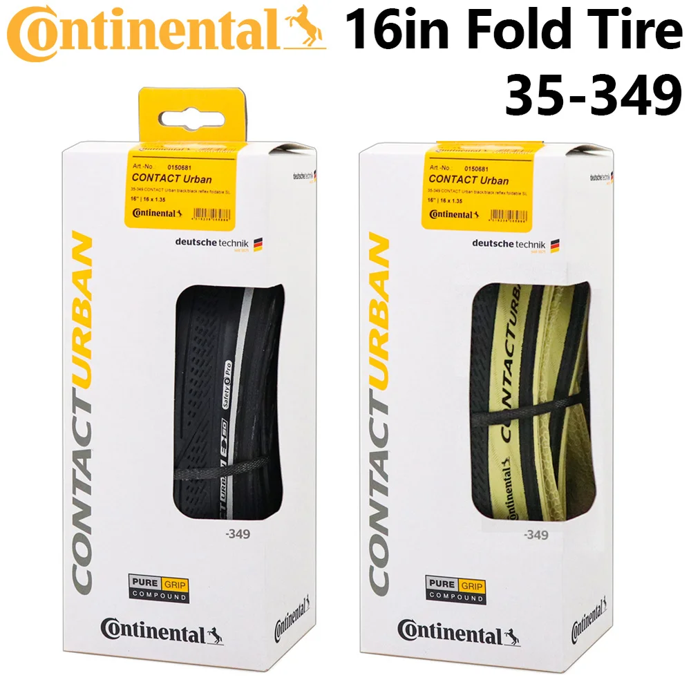 1Pair Continental Contact Urban 16; 35-349 Foldable Tyre 16x1.35 Tire for brompton 3sixty pikes bike black skin/cream Reflex