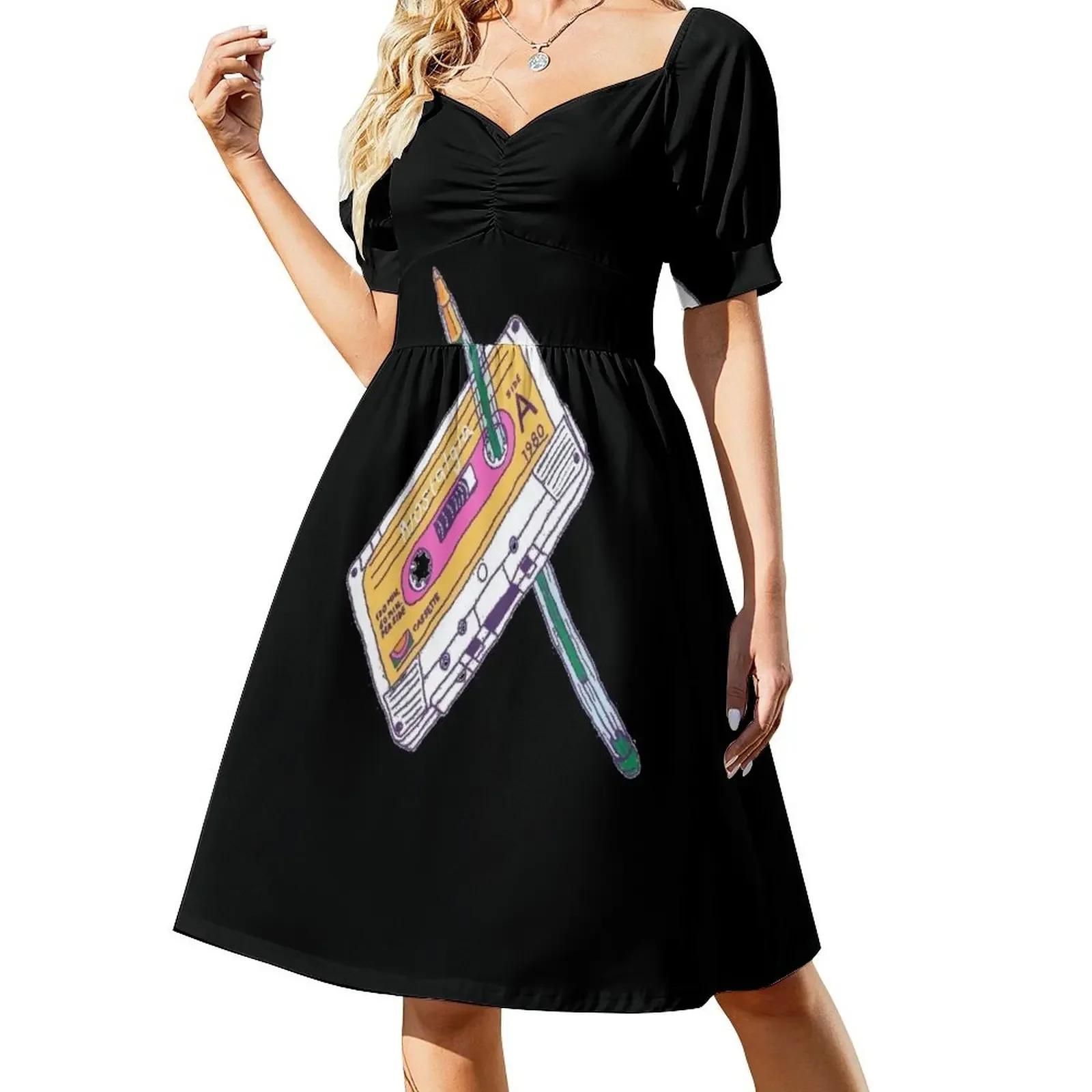 

Old Funky Neon Cassette With Black Tape Short-Sleeved Dress Clothing female evening dress women