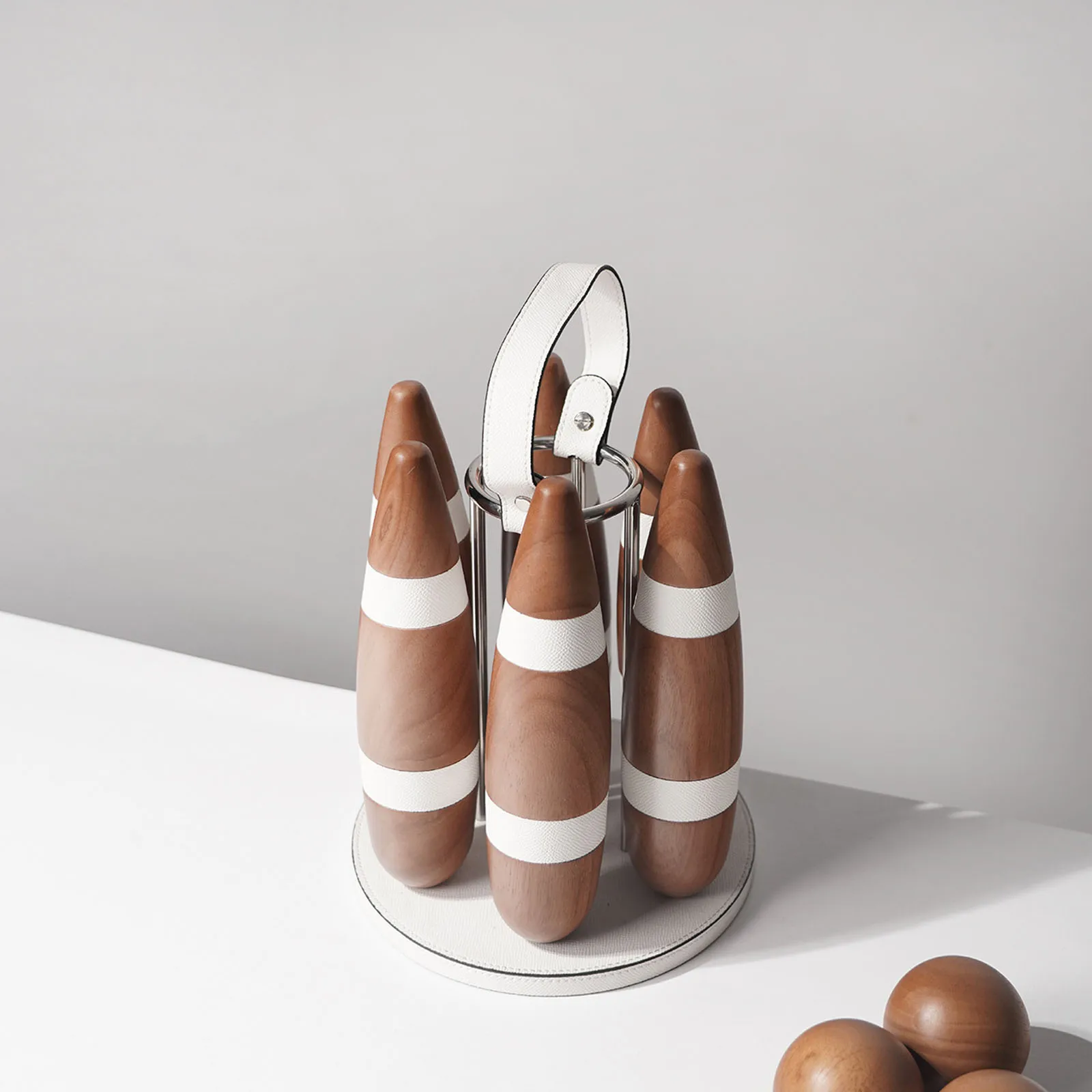 Modern Wood Leather Bowling Ornaments Sports Goods Decor Home Living Room Hotel Office Desktop Display Collection Art Crafts