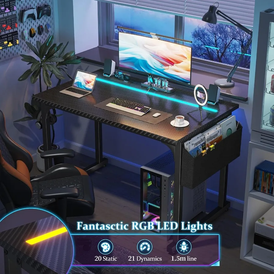 40 Inch Computer Desk with LED Lights Designed for Small Spaces Ideal for Home Office and Study Areas Features Builtin Storage