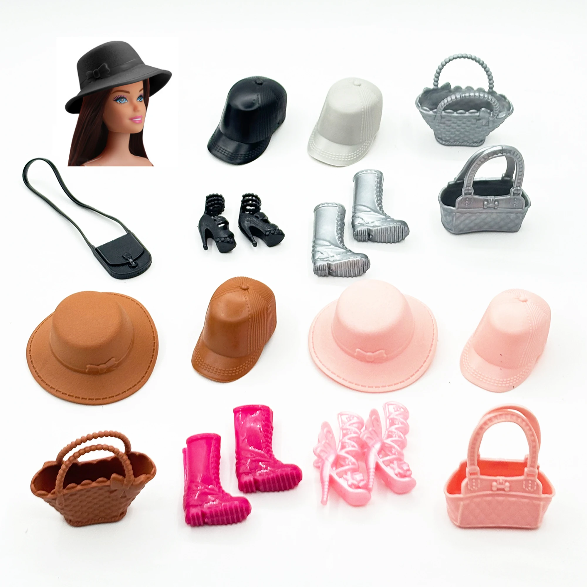 8pcs Fashion Doll Accessory Set for 1/6 Scale Dolls - Includes Princess Hats, Handbags & Boots - Perfect Christmas Gift