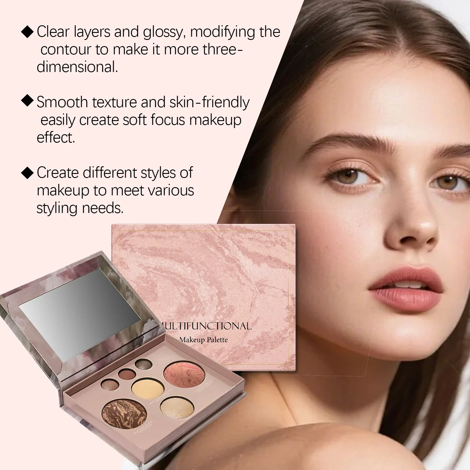 Placa de maquillaje multifunción portátil, sombra de ojos, polvo de reparación facial, colorete iluminador mate, resalta el cuidado, Cosméticos diarios