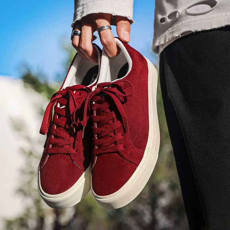 Burgundy Mens Canvas Shoes Low-top Fashion Vintage Casual Original Autumn Women Sneakers Outdoor Comfortable Athletic Footwear