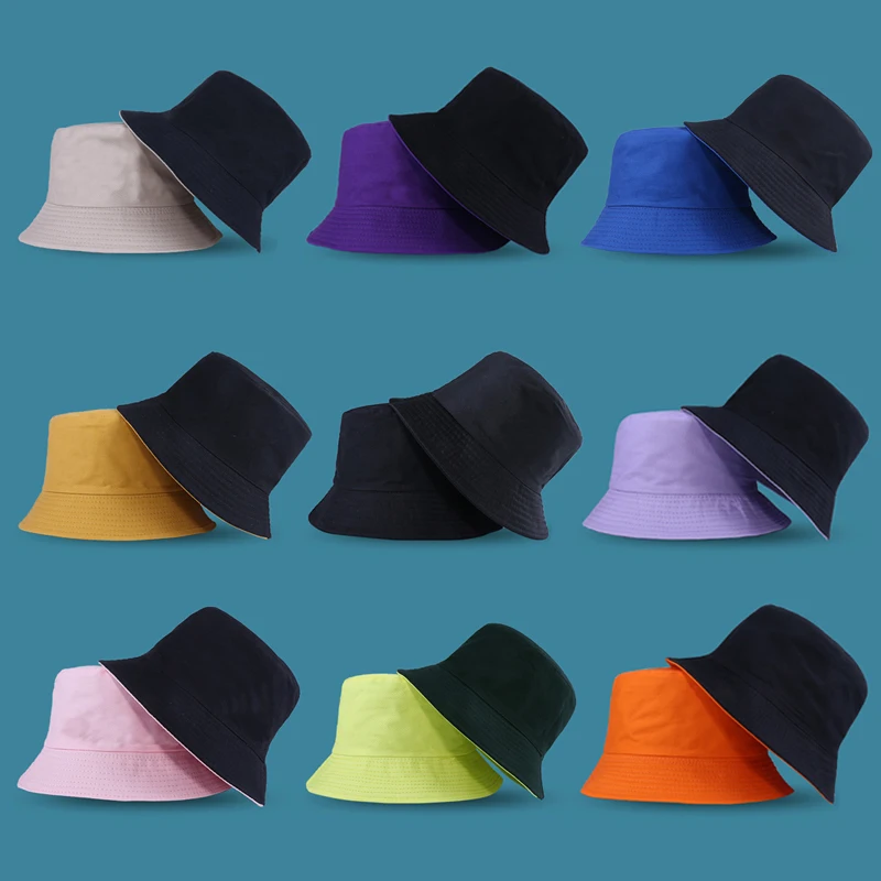 Reversible Cotton Bucket Hat Two Side Wear Unisex Simple Bob Cap Hip Hop Gorros Men Women Panama Cap Beach Fishing Boonie Sunhat