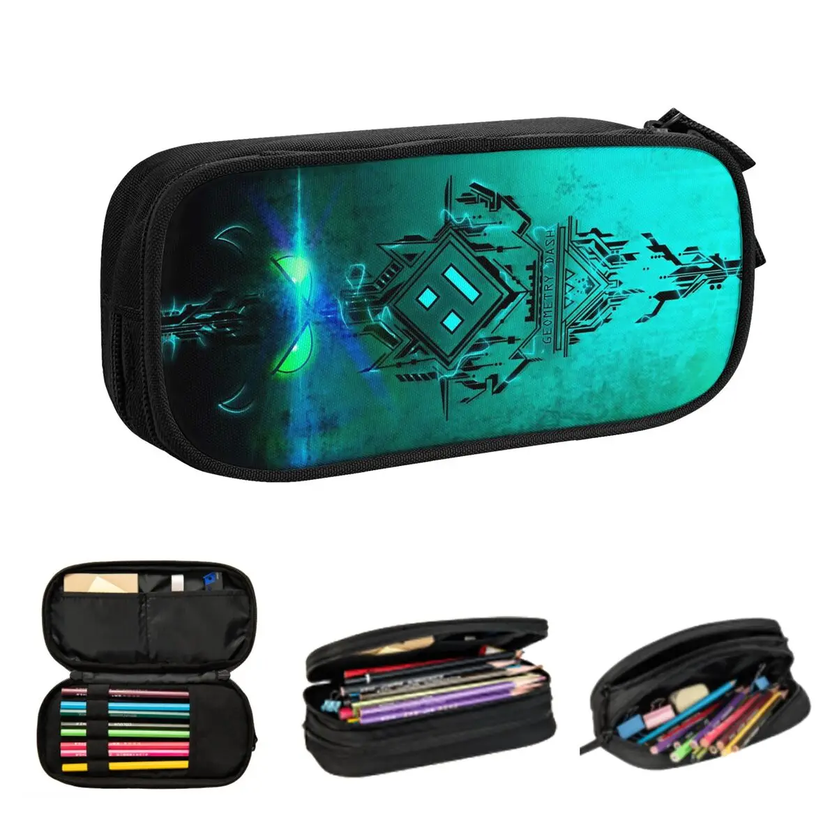 Video Game Geometry Dash Pencil Cases for Students School Pen Box Pencil Bag Large Capacity Pencil Pouch