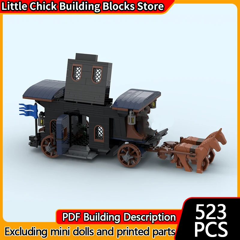 

Medieval Castle Model MOC Building Bricks Black Transport Carriage Modular Technology Children Holiday Gifts Assemble Toys Suit