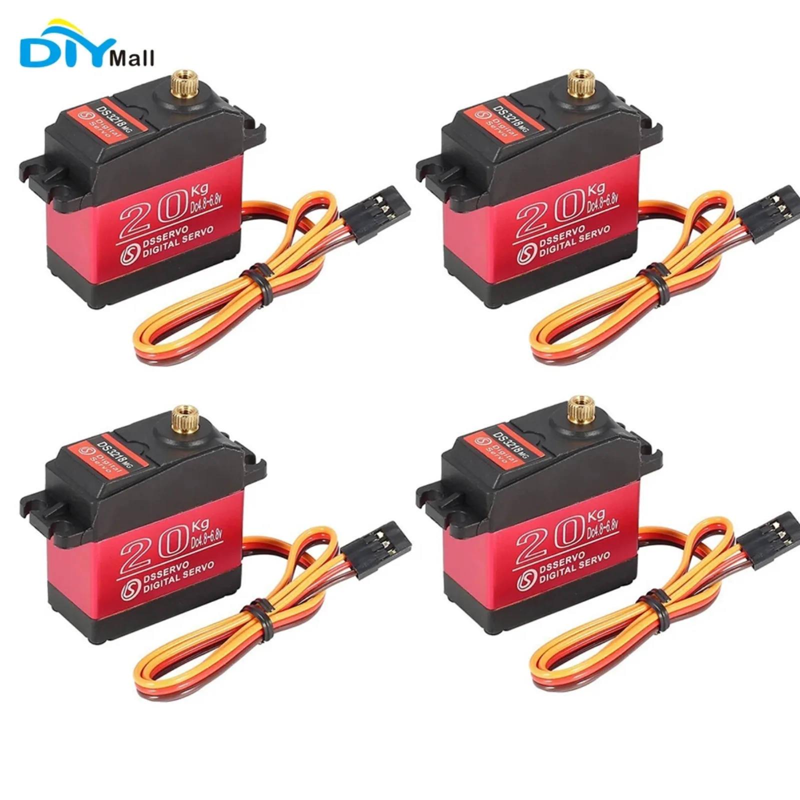 4PCS DS3218MG 20KG Digital Servo High Torque Waterproof Full Metal Gear RC DSServo with 25T Arm for Baja Car RC Crawler (180°）