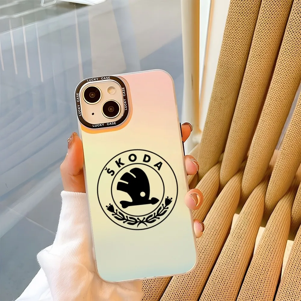 Sports Car Skoda Phone Case For IPhone 15 11 14 13 Pro Max 12 X XR XS 8 7 Plus Gradient IMD Funda Clear Matte Cover