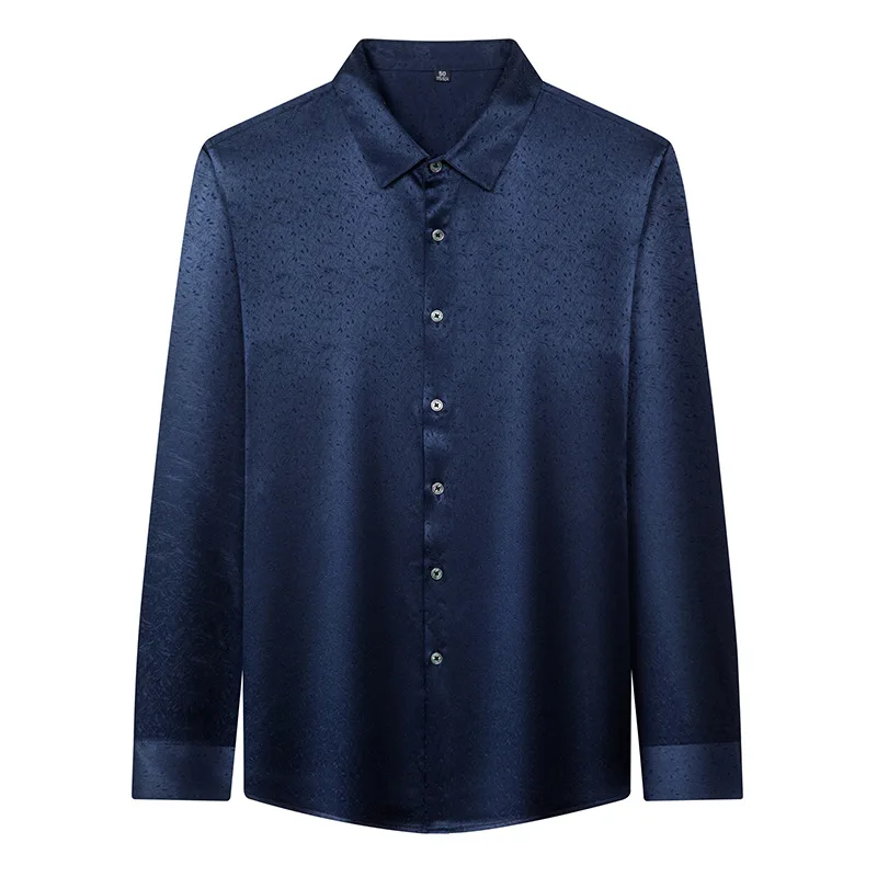 High Quality Silk Thin Long-sleeved Shirt Men Middle-aged Business Casual Silk Jacquard Shirt