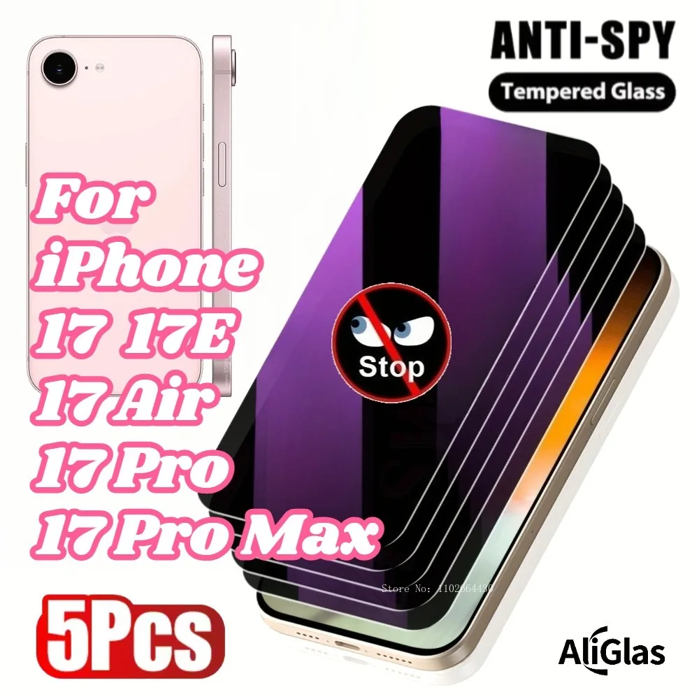 

5Pcs Screen Protector Film for iPhone 17 Pro Max Privacy Tempered Glass Film For 17 Air 17 Pro 17E 9H Anti-Scratch Tempered Film