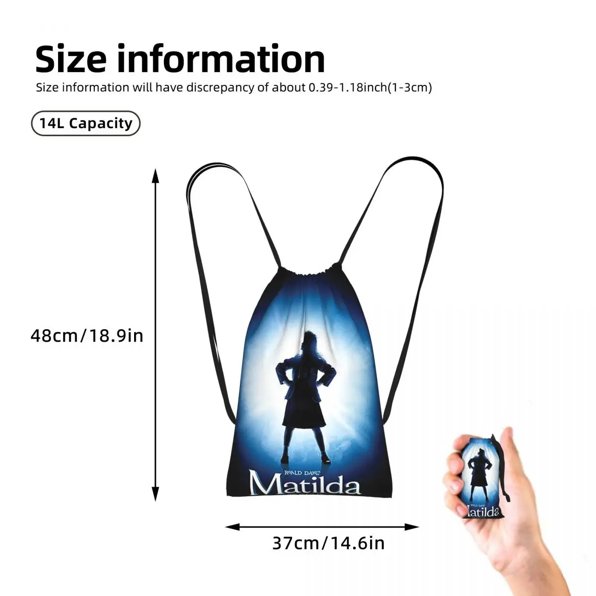 Roald Dahl Matilda The Musical Drawstring Backpack Sports Gym Bag Lightweight Foldable Storage Drawstring Bag for Men Women