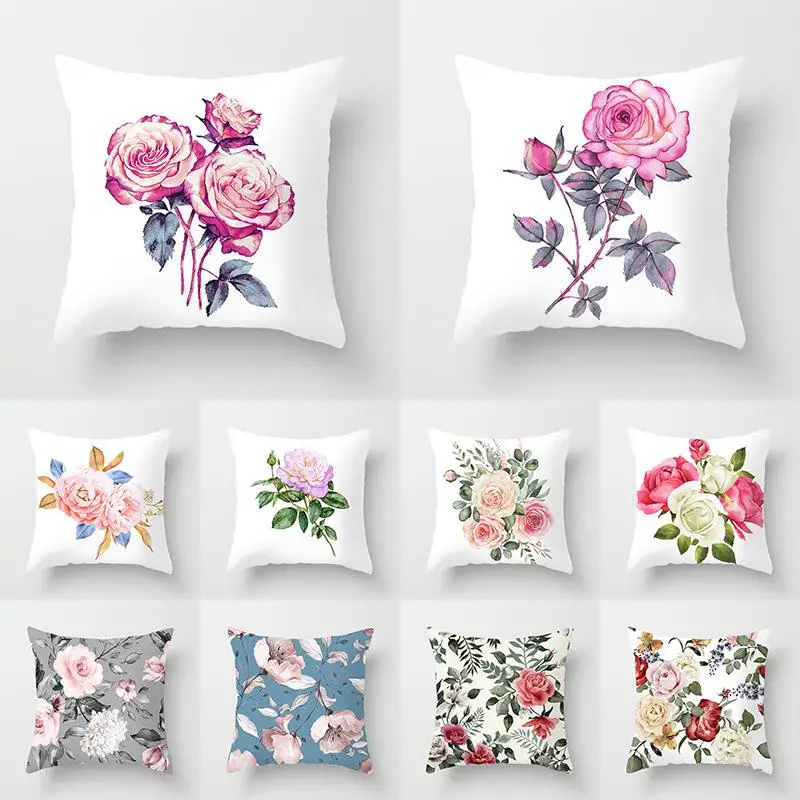 1pcs New Rose Flower Print Cushion Pillow Cover Elegant Home Decorative Pillowcase Stylish Sofa Bed Throw Pillow Protector