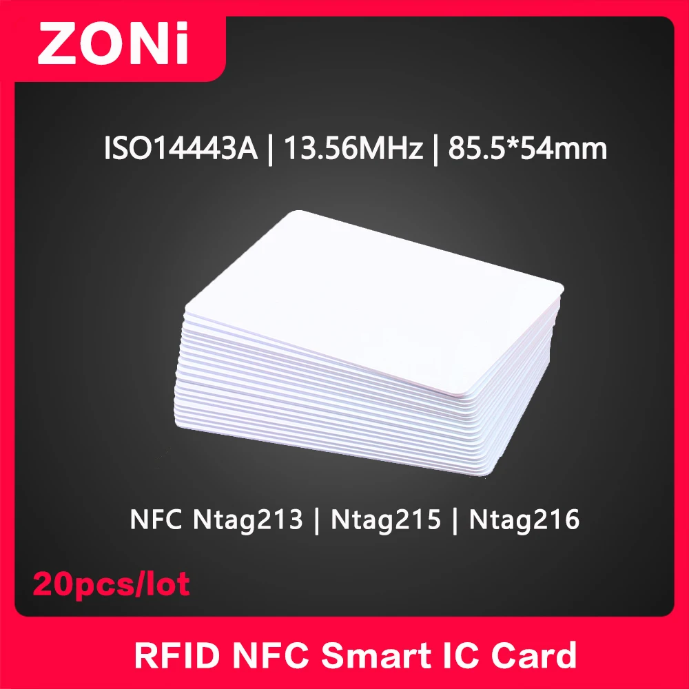 20PCS NFC NTAG213 Card ISO14443A 13.56MHz NXP NTAG213 NTAG215 NTAG216 Label RFID HF electronic Smart Tags IC PVC Cards