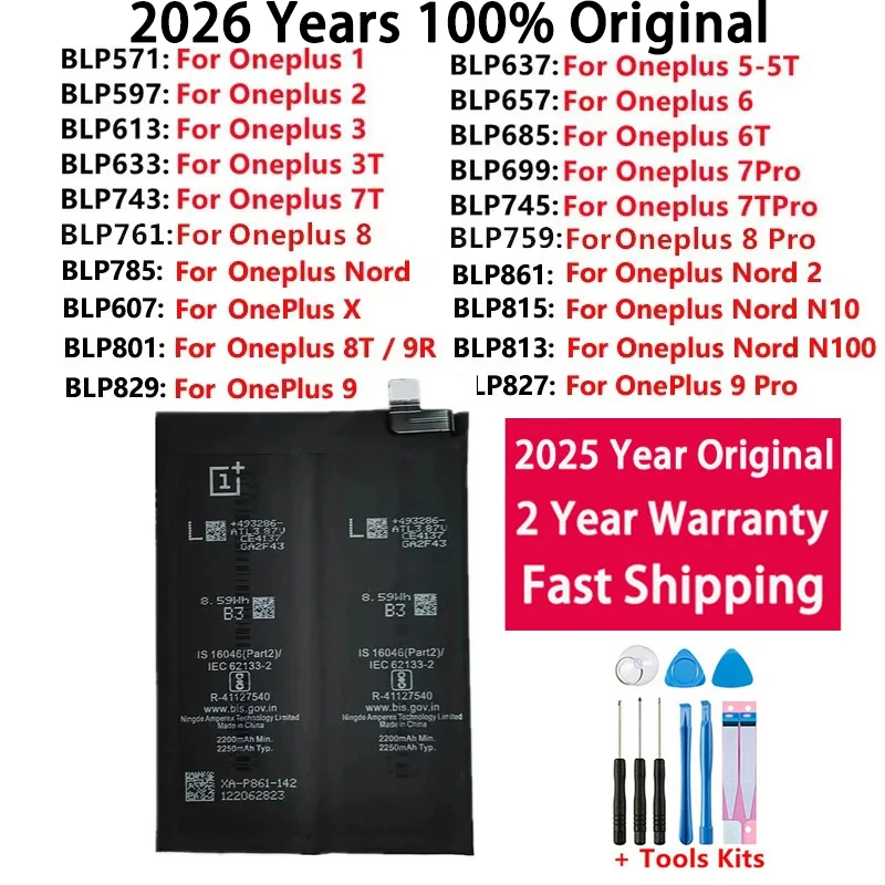Original Battery For Oneplus one 1+ For OnePlus 1 2 3 1+3 One Plus Nord 2 N10 X 3 3T 5 5T 6 6T 7 7T 8 8T 9 9R Pro Plus Batteries