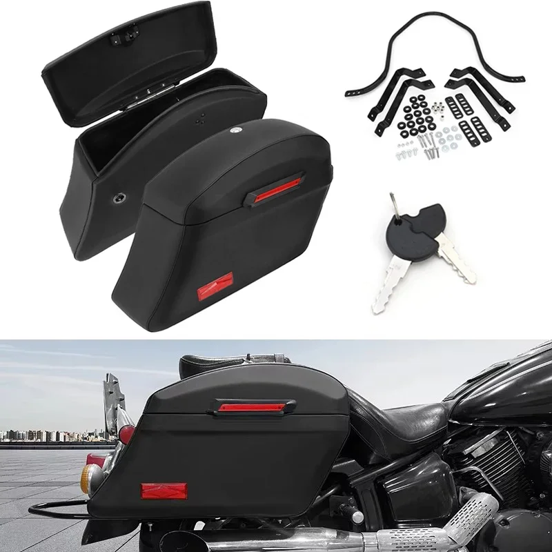 

Universal Motorcycle Hard Saddle Bags Saddlebags Trunk Conversion Bracket Mounts PU Leather 15L For Kawasaki Honda Yamaha Suzuki