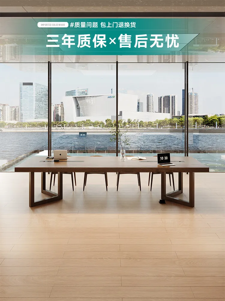 Iron triangle conference table with socket reception table and chair combination log large board workbench