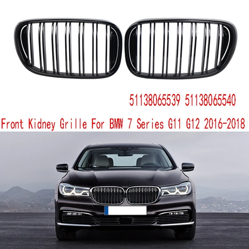 Glossy Black Dual Slats Front Kidney Grille Grill Replacement Spare Parts Accessories For BMW 7 Series G11 G12 2016-2018