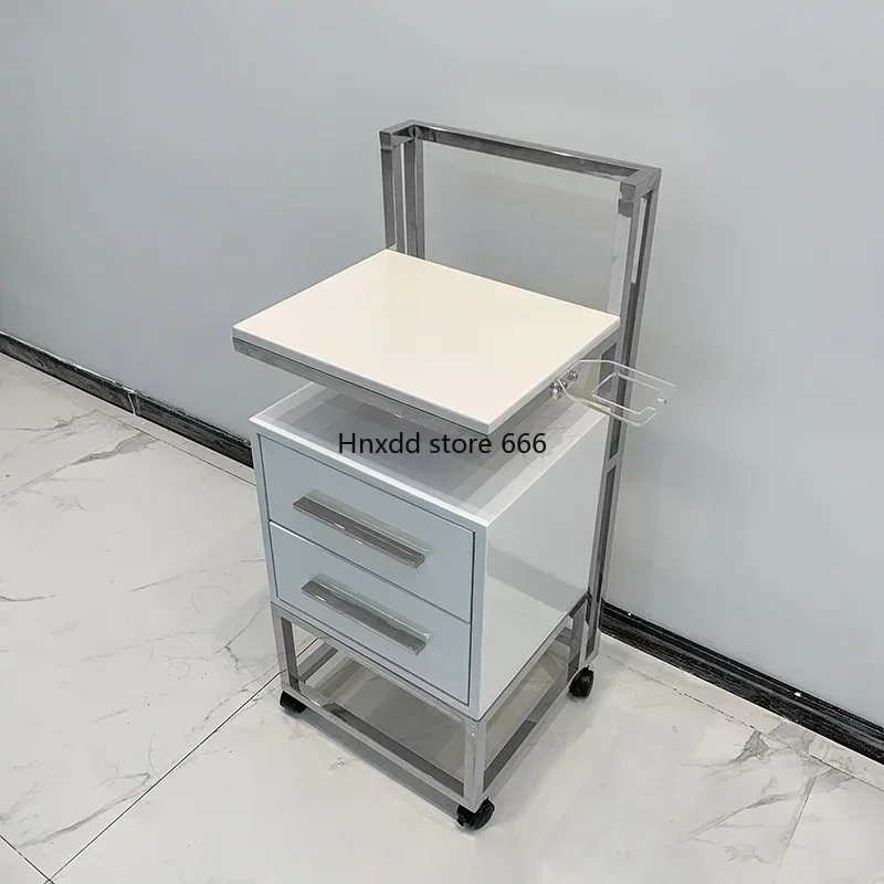 Fashionable Stainless Steel Hair Beauty Tool Cabinet White Barber Furniture Set Professional Salon Tray Trolley With Wheels