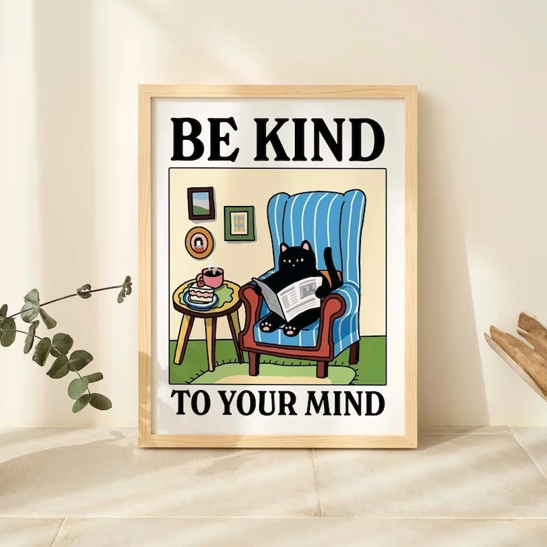 Cartoon Be Kind To Your Quotes Mind  Wall Art Print Canvas Painting Poster Picture For Living Room,Classroom Home Decor