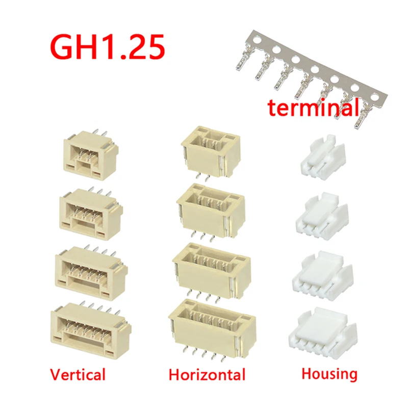 

10 шт. GH1.25 GH 1,25/1,27 1,25 мм со штырьковым разъемом с замком, вертикальный горизонтальный JST корпусный Терминал 2 3 4 5 6 7 8