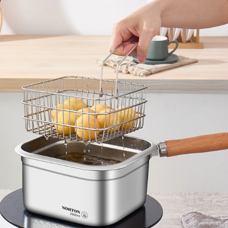 Stainless Steel Deep Fryer Portable Multifunctional Fresh-keeping Box Deep Fryer Steamer with Deep Frying Basket Steamer