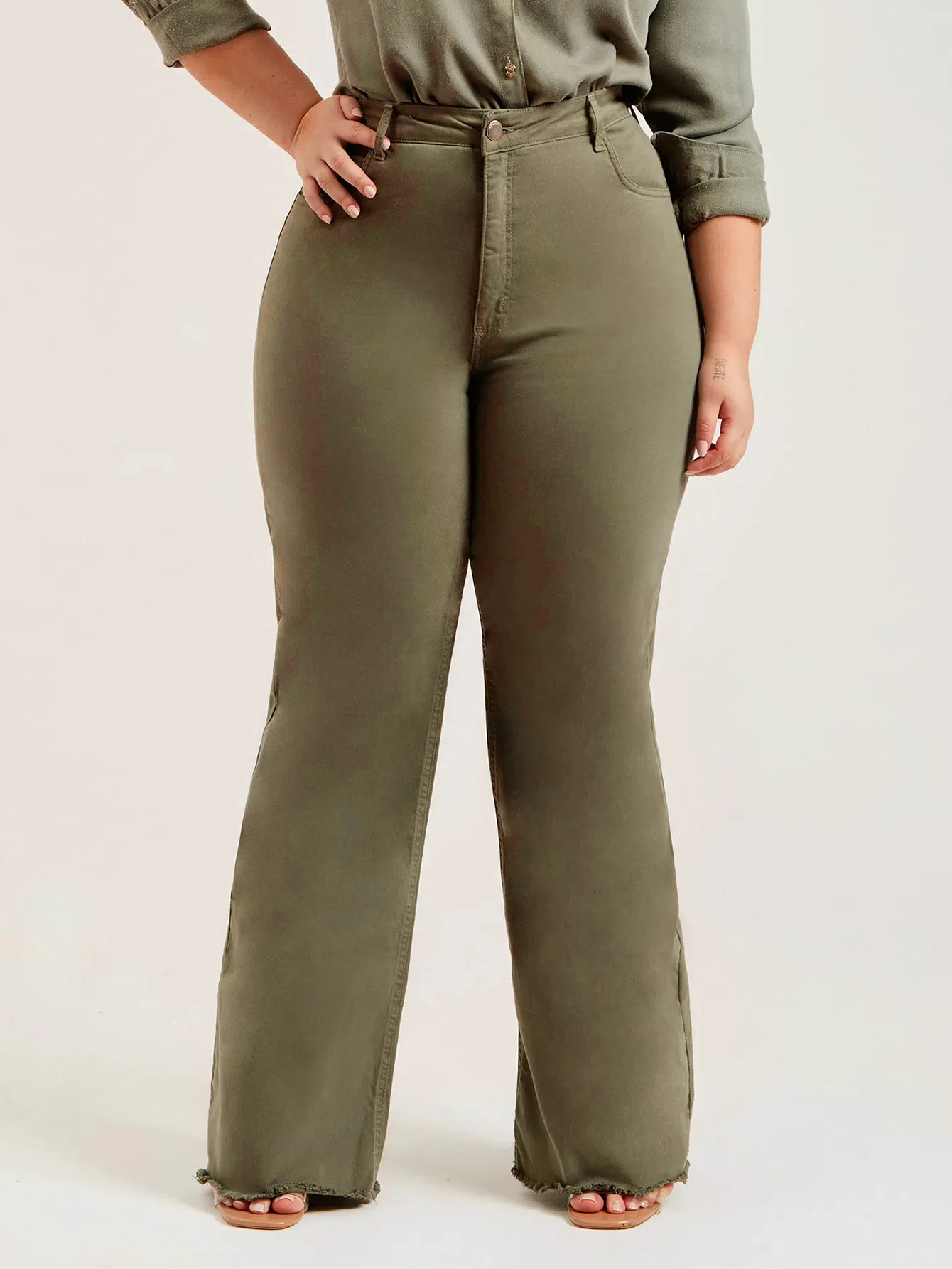 Imagem -04 - Jeans Khaki para Mulheres com Selvage Áspero Calças Ligeiras do Flare