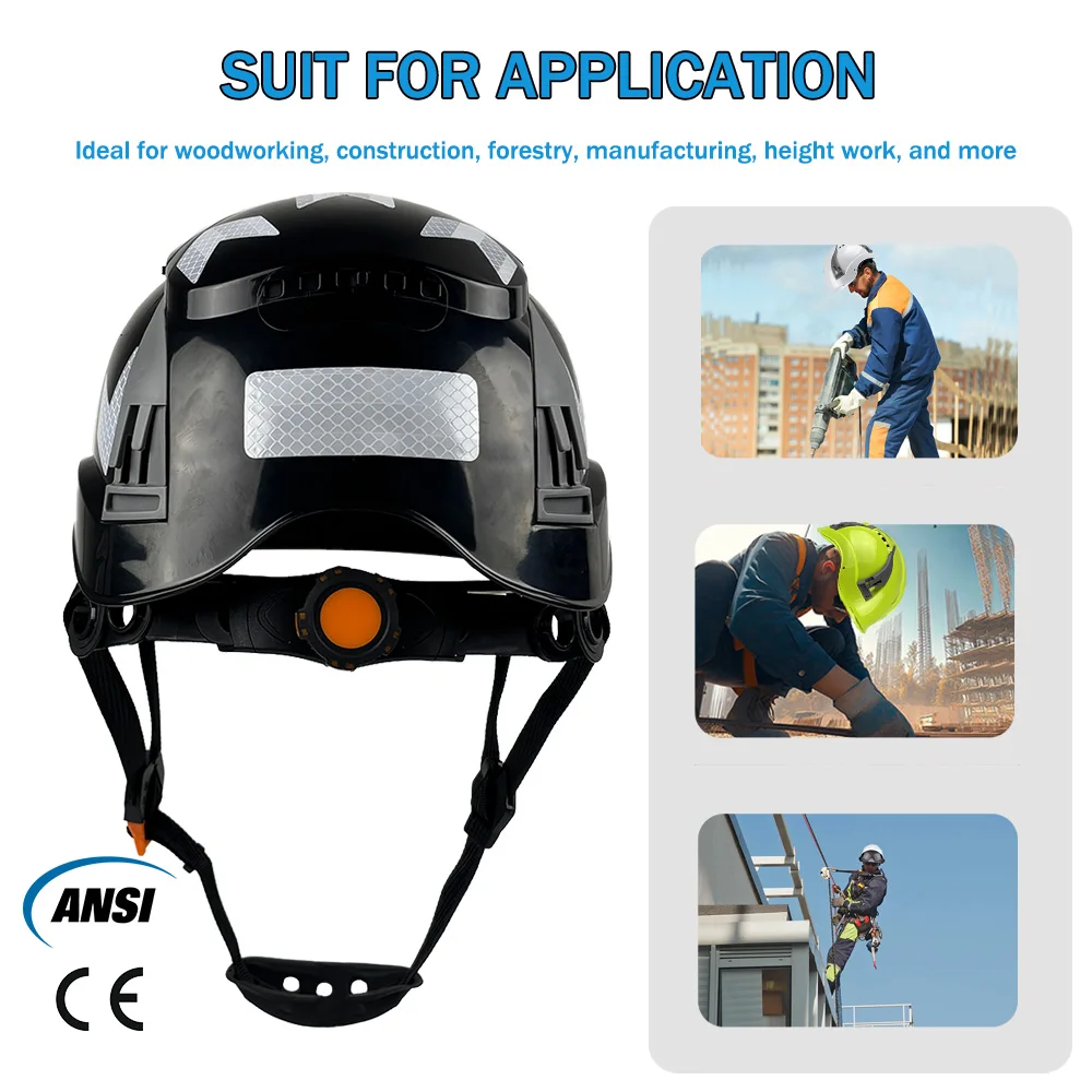 CE-Bauschutzhelm mit reflektierenden Aufklebern, verstellbare Belüftungsschlitzen, ABS-Schutzhelme, Kopfschutz, Arbeitskappe ANSI