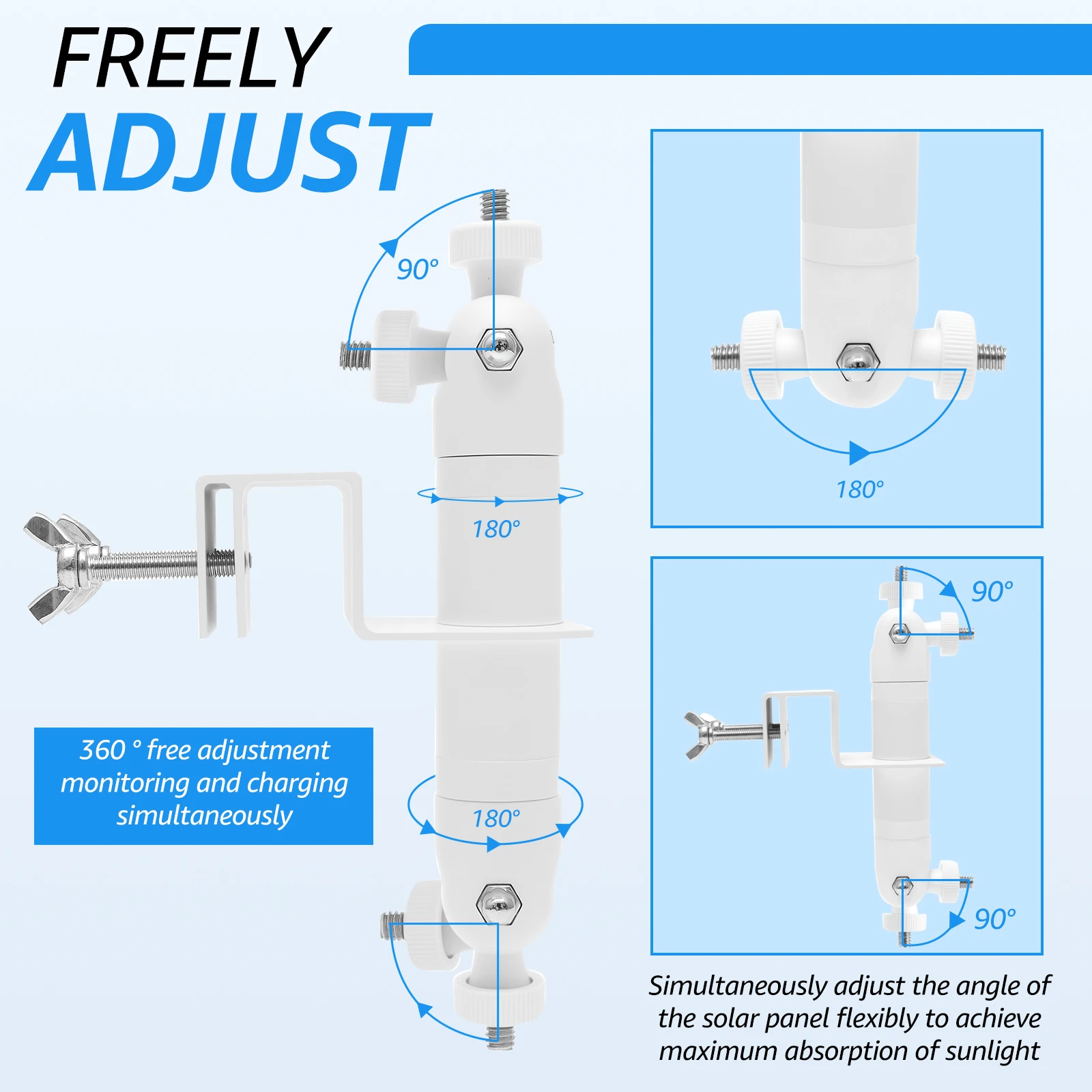 360° Outdoor camera and solar panel mount for Arlo EufyCam Ring Spotlight Cam Gutter Mount No To Drill Holes Wall Mount Bracket view 3