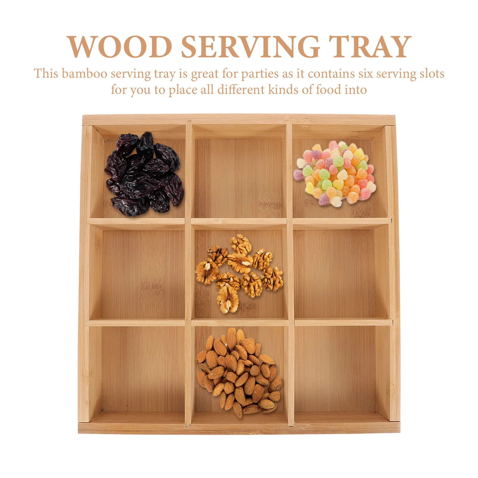 

Bamboo Food Basket Partitioned Tray Multi-Section Serving Container Large Capacity Fruit Vegetable Snack Plate