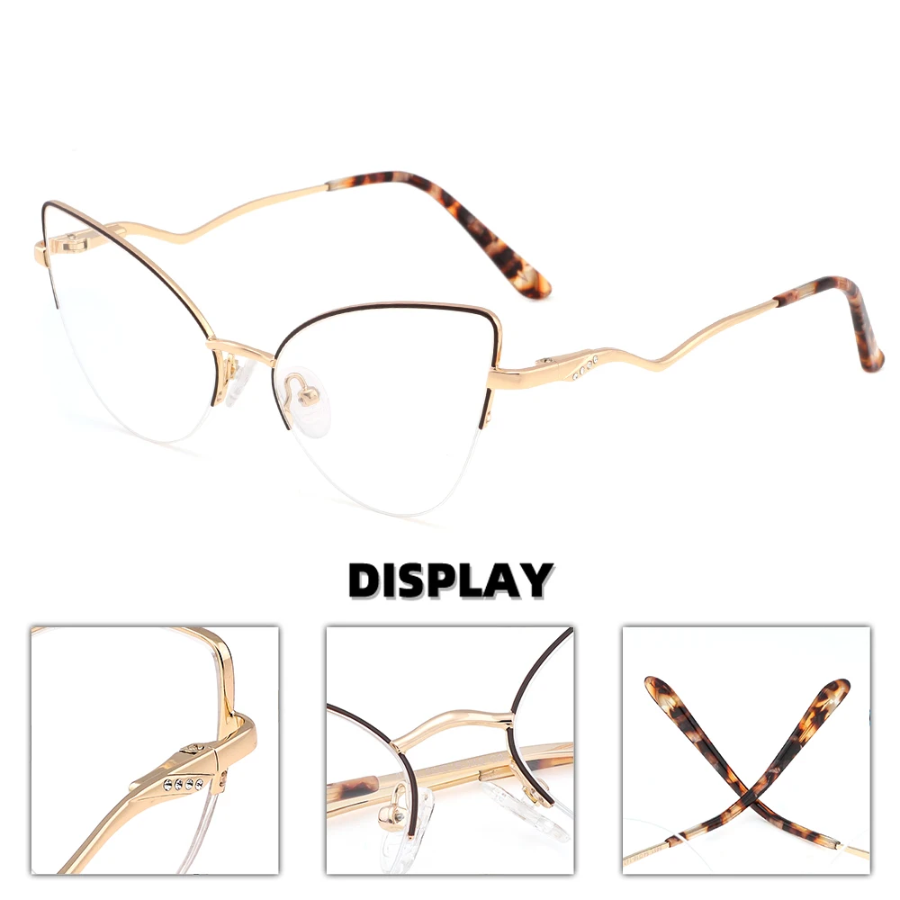 Cat Eye Glasses Frame Women's Eyeglasses Half Frames Luxury Retro Optical Prescription Eyewear Anti Blue Light Myopia Glasses