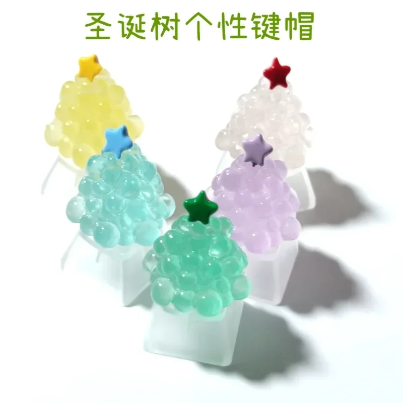 Handmade new transparent ice cubes Christmas cute Christmas tree mechanical keyboard keycap R4 cross shaft available