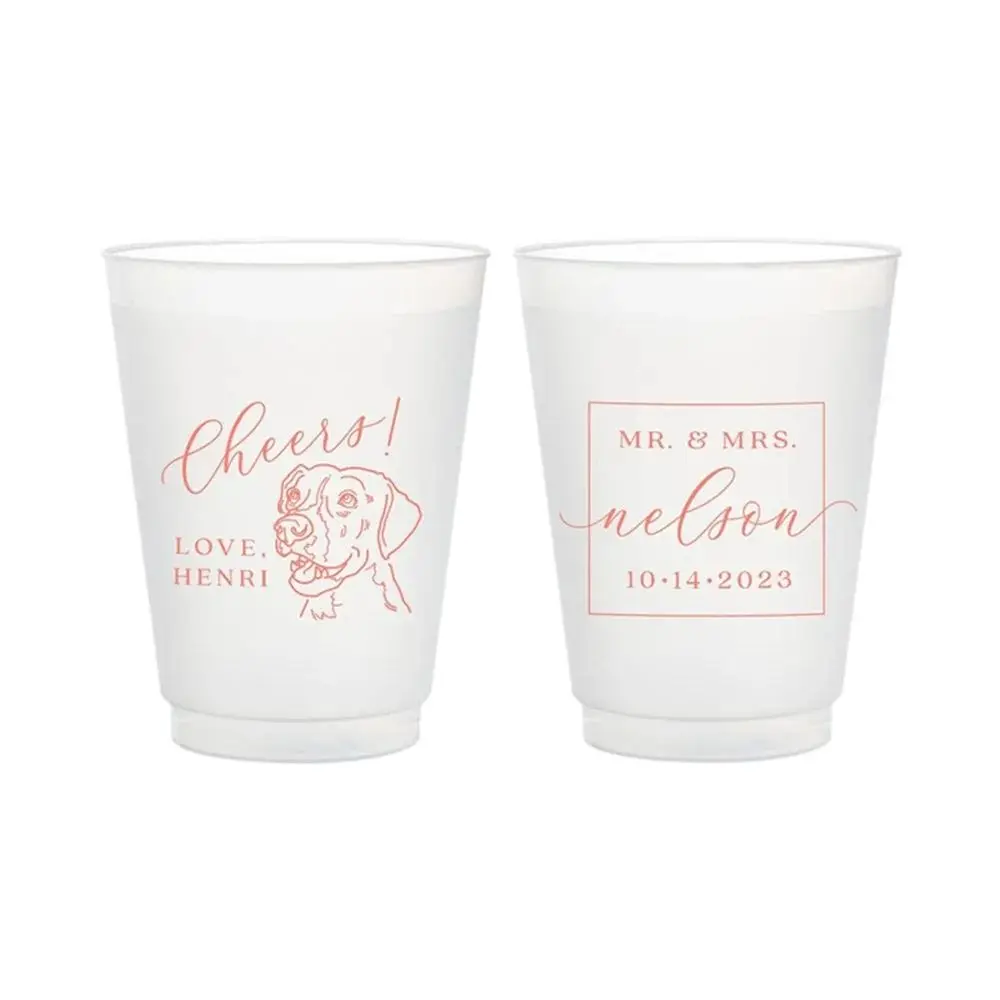 

12oz or 16oz Frosted Unbreakable Plastic Cup #204 - Custom Pet Illustration - Cheers - Wedding Favors, Frosted Cups, Beer Cups,