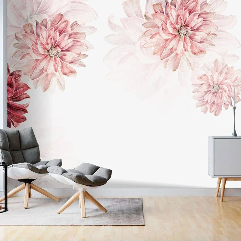Custom 3D Wall Mural Wallpaper Nordic Minimalist Watercolor Flowers Small Fresh Bedroom Background Wall Papel De Parede Tapety