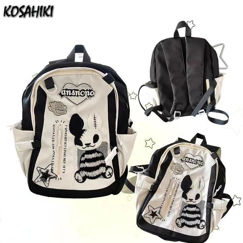 

Contrast Color Fashion Ins Rabbit Women's Bags Y2k Harajuku Patchwork Letter Zipper Backpacks Students High-capacity Schoolbags