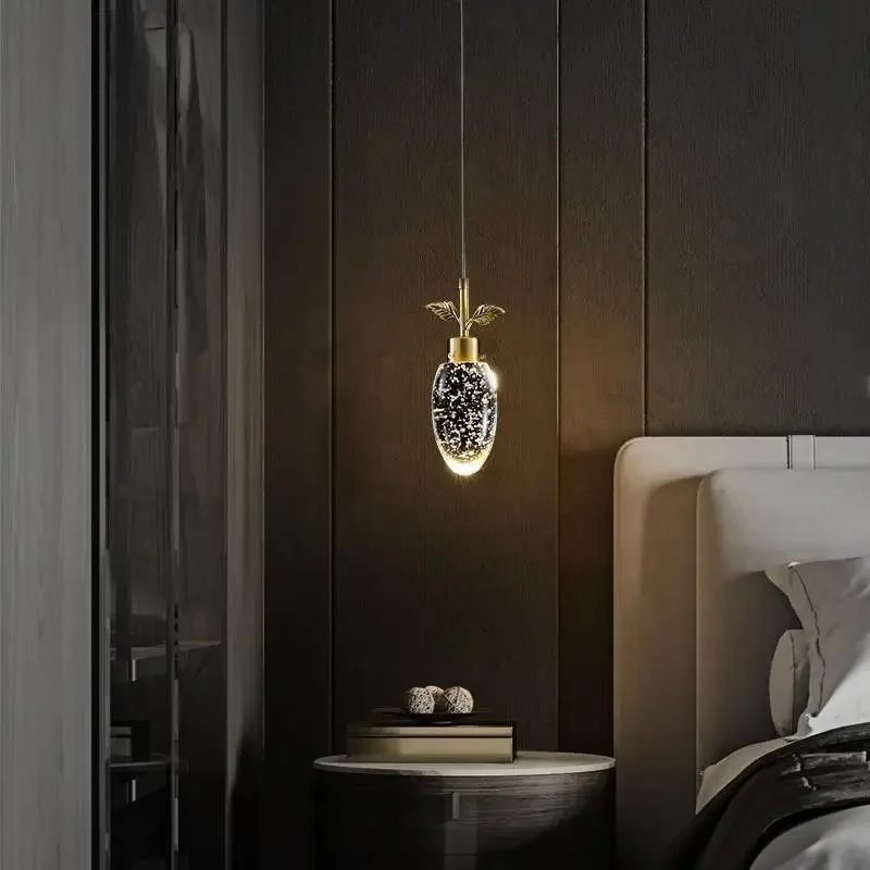 ثريا صغيرة كريستالية فاخرة خفيفة، ثريا بجانب السرير مصممة لغرفة النوم، مصباح بار مطعم بسيط ومبتكر من النحاس بالكامل