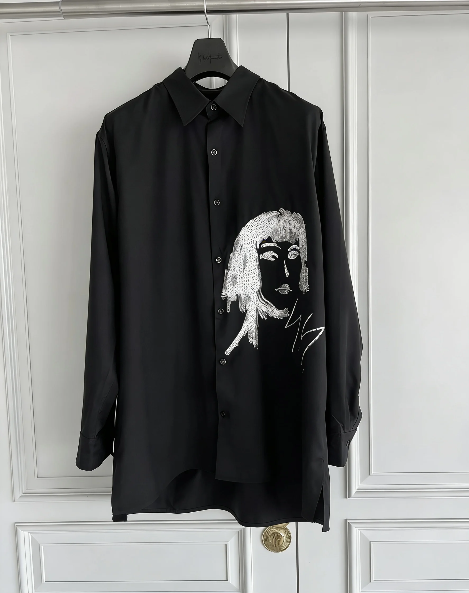 TOP-YAMAMOTO original design Handcrafted sequin portrait signed heavy wool shirt