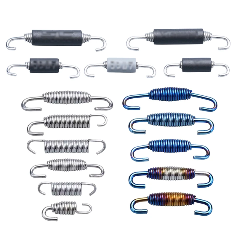 Uitlaatveerhaken 43 mm-85 mm voor motorfietsen, roestvrijstalen constructie, draaibare uitlaat met middenverbindingsbuis aan de voorkant