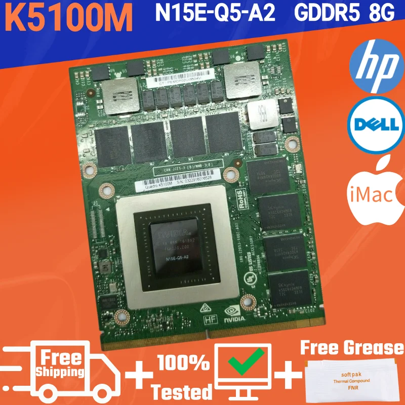 Quadro k5100m gddr5 8g para imac a1311 a1312 hd6970m elevação laptops placa de vídeo gráfica N15E-Q5-A2 dell hp CN-034P9D