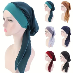 Simulation Silk Head Scarf Elastic Turban Cap Solid Color Elegant Sleep Night Cap Women Hijab Bonnet Chemo Hats