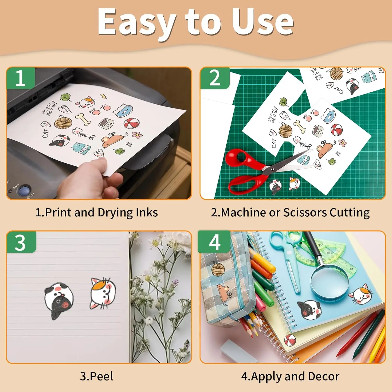 ESHANG A4/Letter High Glossy Printable Vinyl Sticker Paper for Inkjet Printer Self-Adhesive Sheets Dries Quickly