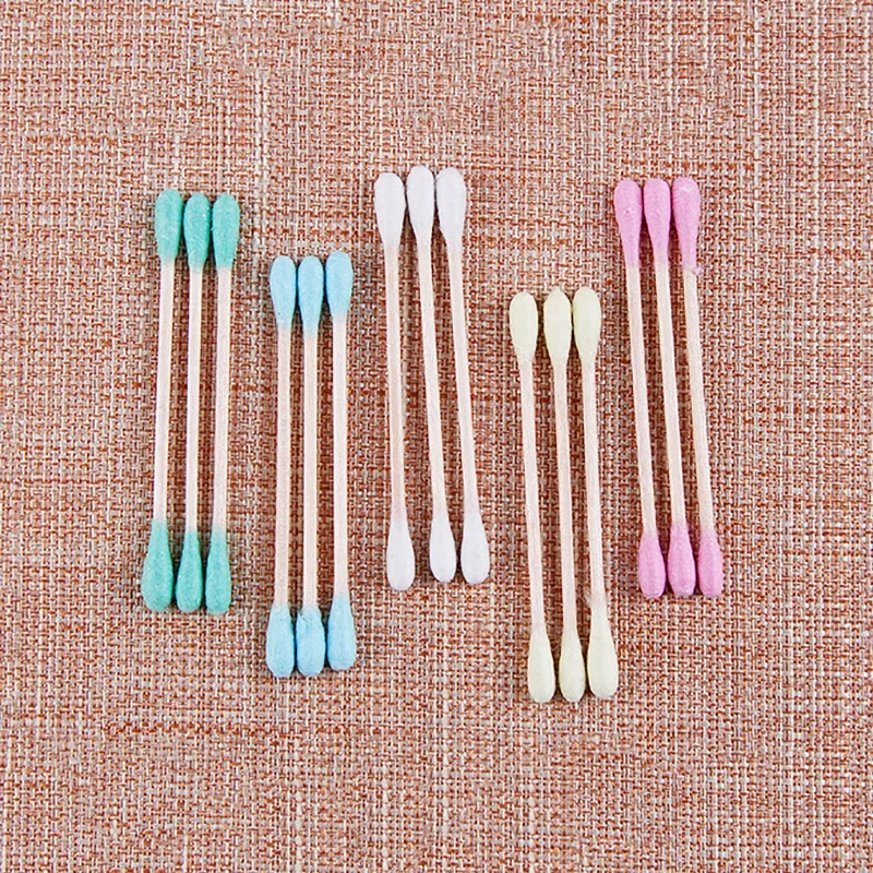 300Pcs/Box Makeup Clean Cotton Swabs Colorful Disposable Bamboo Stick Double Head Ear Nose Cleaning Tools