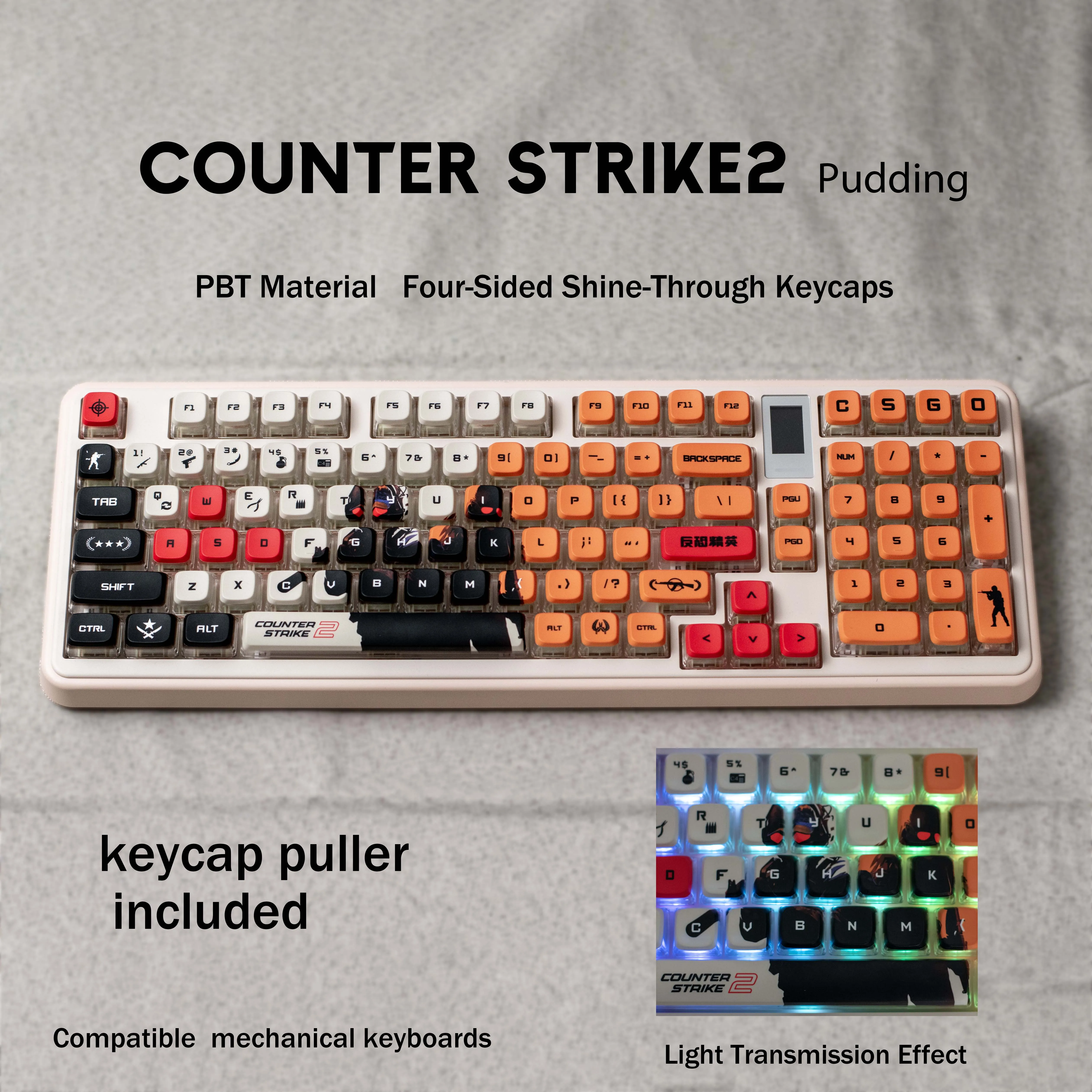 CS keycaps CS2 keycaps 119 keys full set ASA Profile  PBT dye sub keycaps Pdding keycaps Light Translucent support