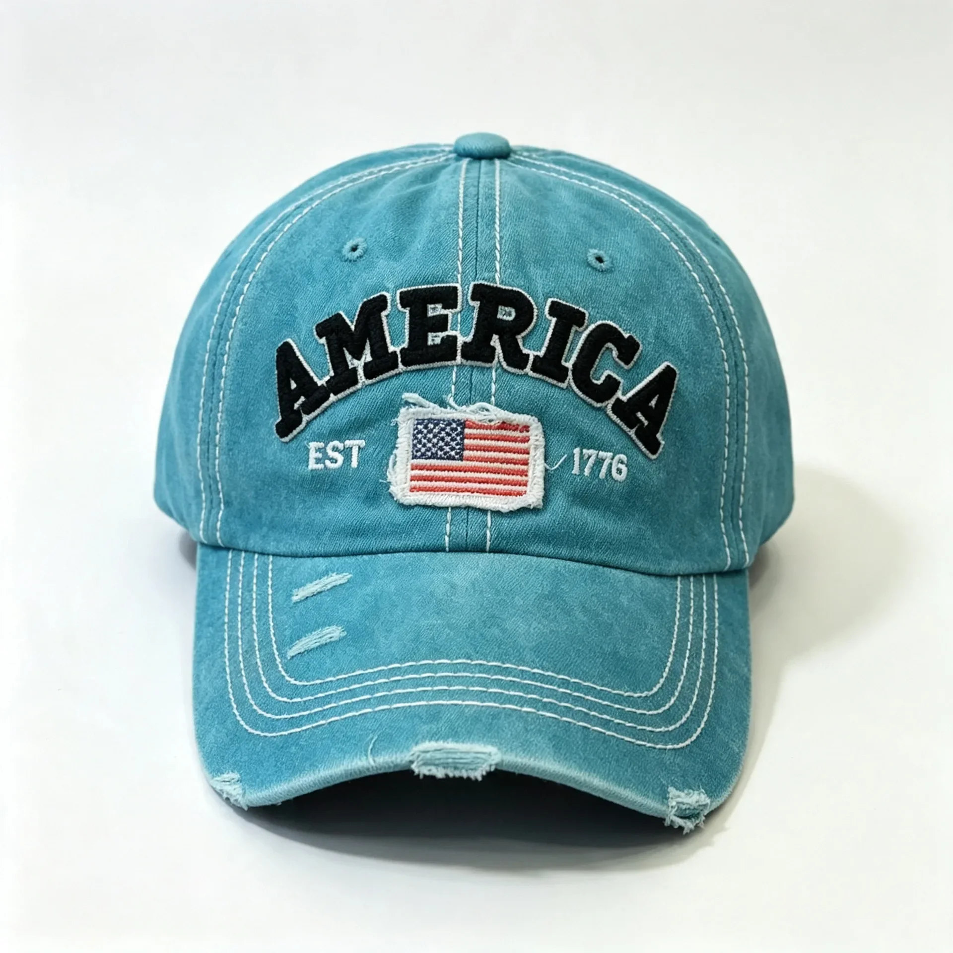 American American flag washed embroidery made old baseball cap retro denim ripped versatile soft top cap versatile hip hop hat
