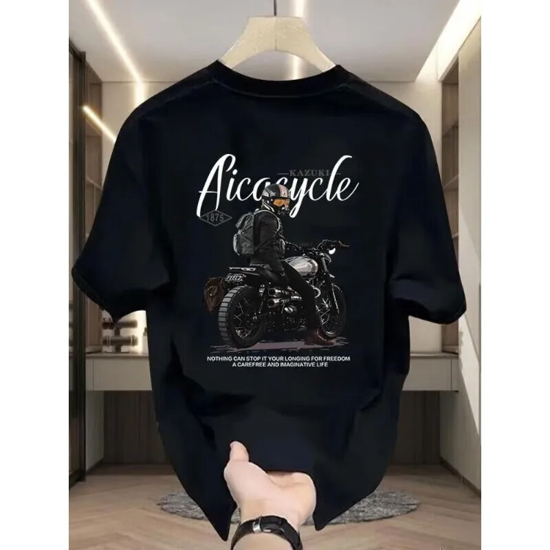 

Men's Casual T-shirt, Teenage Student T-shirt, American Retro Motorcycle Men's Printed T-shirt, Loose Quick Drying Large Top